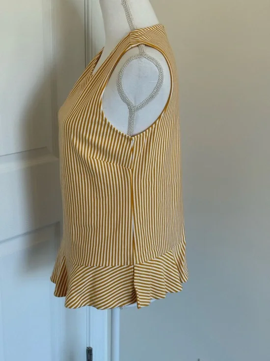 Ann Taylor Yellow and White Striped Sleeveless Peplum Tank - Picture 2 of 5